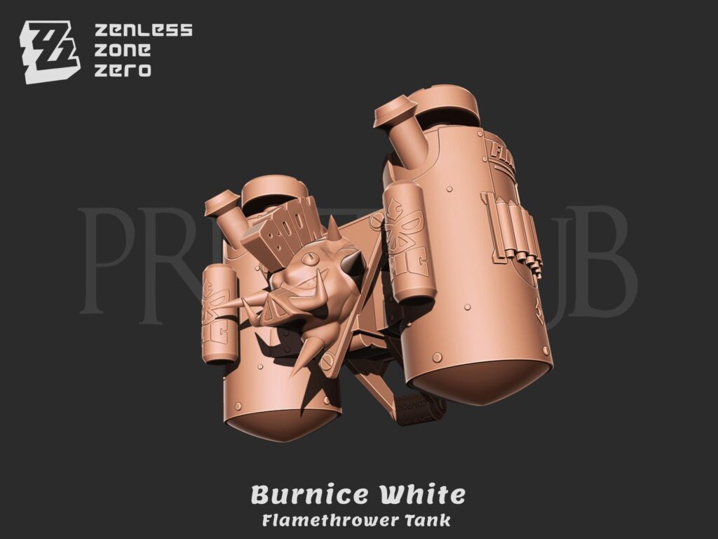 Zenless cosplay | high detail burnice white flamethrower tank | comic-con fantasy gear | Hand-Painted