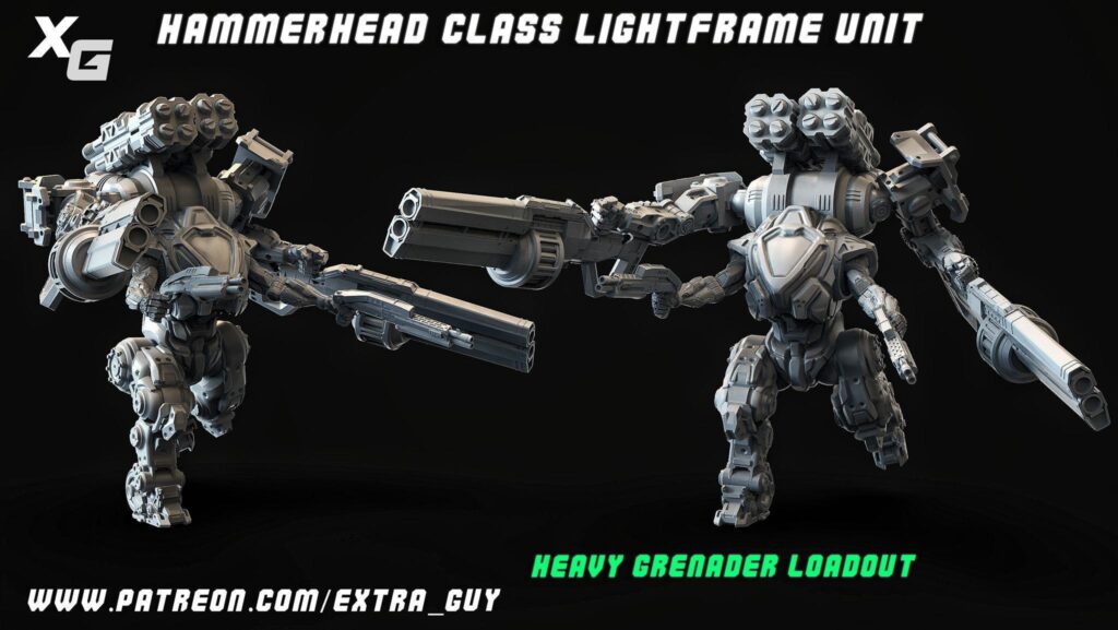 Hammerhead mech – full configurations | 3d printed figure 12k resolution no layer lines | Hand-Painted