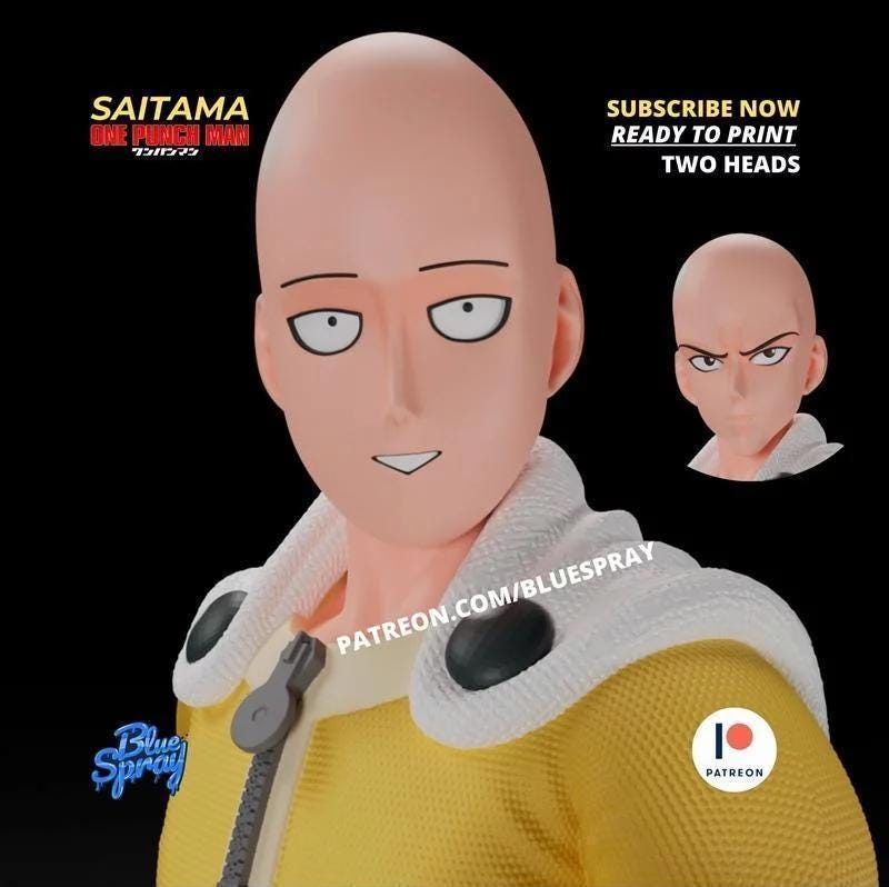 Saitama Anime Figure, Resin Model with Two Heads (Unpainted, High Detail)