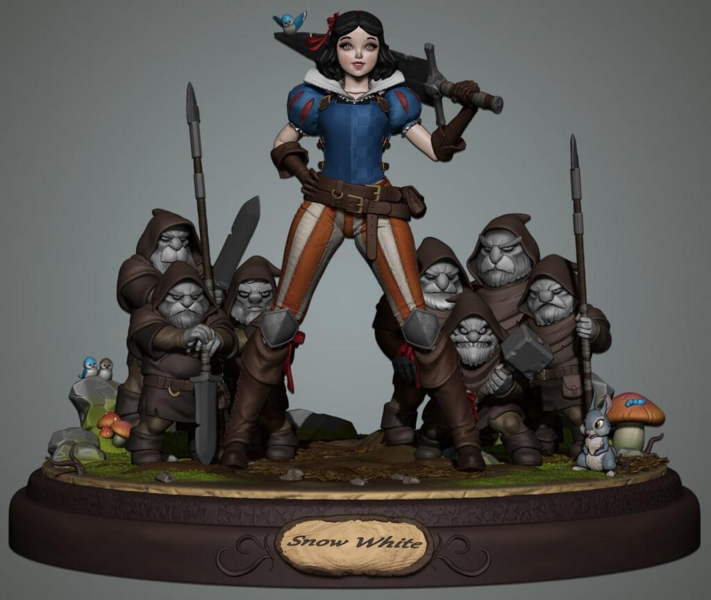Princess and Dwarves Model: Fantasy Resin Figurine – Unpainted or Hand-Painted