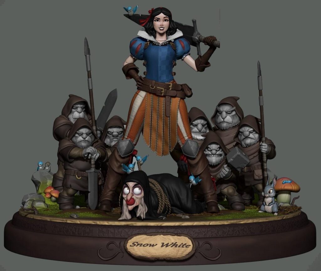 Princess and Dwarves 3D Resin Figurines (Unpainted, High Detail)